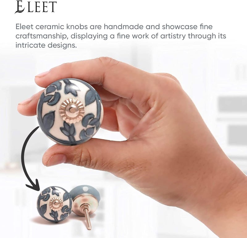 Eleet Assorted Ceramic Cabinet Knobs - Vintage Cabinet Cupboard Door & Drawer Pulls Chrome Hardware (Ceramic Knobs Set of 12, Grey & White) - Image 4