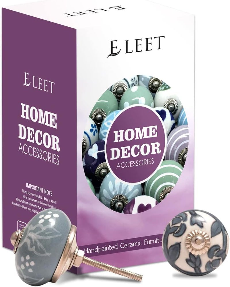 Eleet Assorted Ceramic Cabinet Knobs - Vintage Cabinet Cupboard Door & Drawer Pulls Chrome Hardware (Ceramic Knobs Set of 12, Grey & White) - Image 2