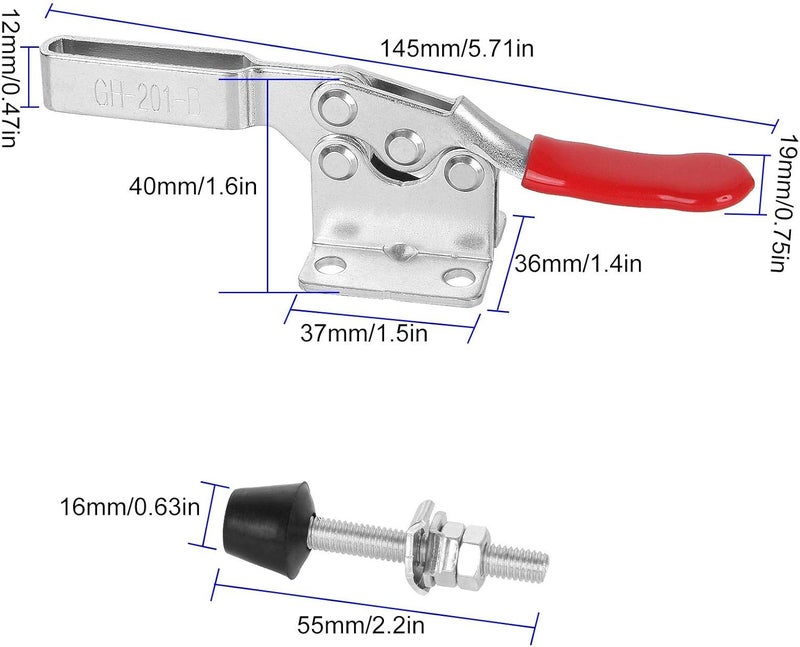 AConnet Adjustable Toggle Clamp 12 Pack 201-B Style Quick Release Toggle Latch Hold Down Clamp Antiskid Red Horizontal Clamps 360Lbs Holding Capacity Quick Release Woodworking Tool - Image 2