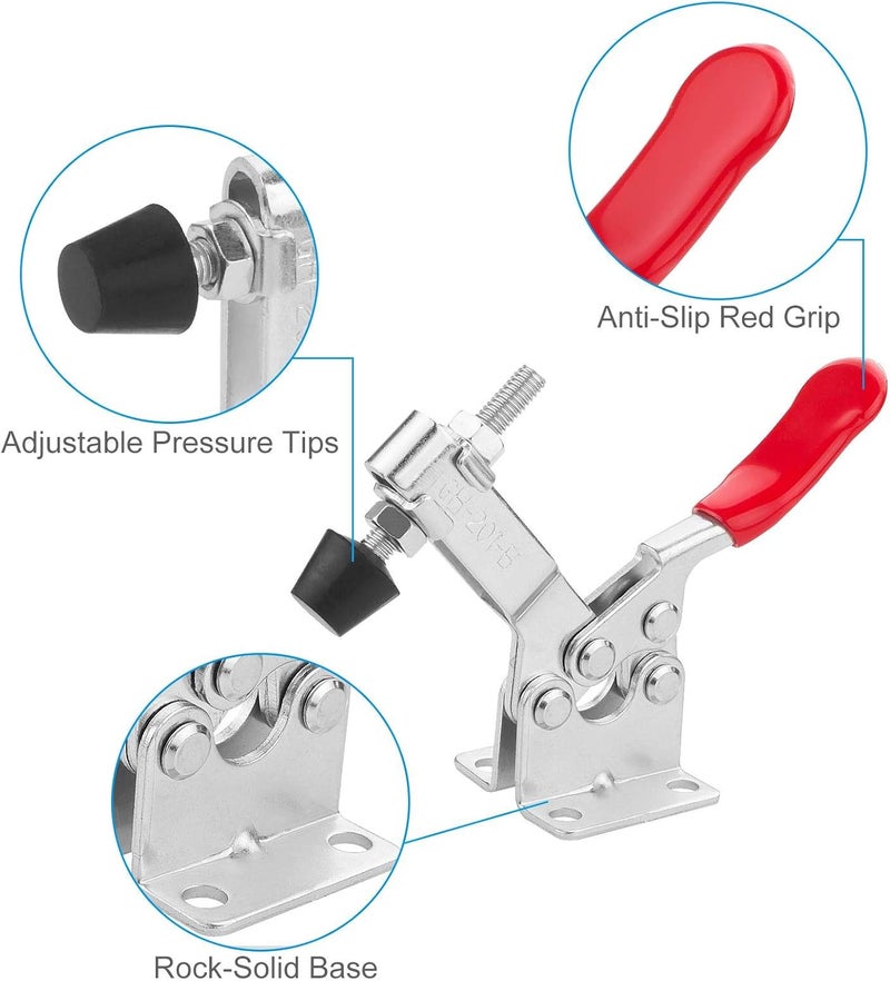 AConnet Adjustable Toggle Clamp 12 Pack 201-B Style Quick Release Toggle Latch Hold Down Clamp Antiskid Red Horizontal Clamps 360Lbs Holding Capacity Quick Release Woodworking Tool - Image 5