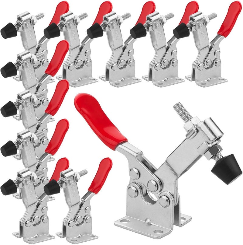 AConnet Adjustable Toggle Clamp 12 Pack 201-B Style Quick Release Toggle Latch Hold Down Clamp Antiskid Red Horizontal Clamps 360Lbs Holding Capacity Quick Release Woodworking Tool - Image 1