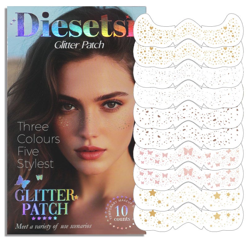 Diesetsr Face Glitter Freckles Tattoo,Diesetsr Temporary Makeup Patches,Body Glitter Sparkle Fake Freckles Stickers for Women Kids Festival, Concert,Carnival Party,Cosmetic Glitter,Rave Accessories,10 PCS - Image 1