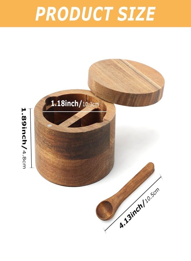 Restynic Wood Salt & Pepper Bowl with Magnetic Swivel Lid - Built-in Spoon, Natural Wood Grain, for Kitchen Spice Storage or Gifting(COLOR:Two Compartment) - Image 3