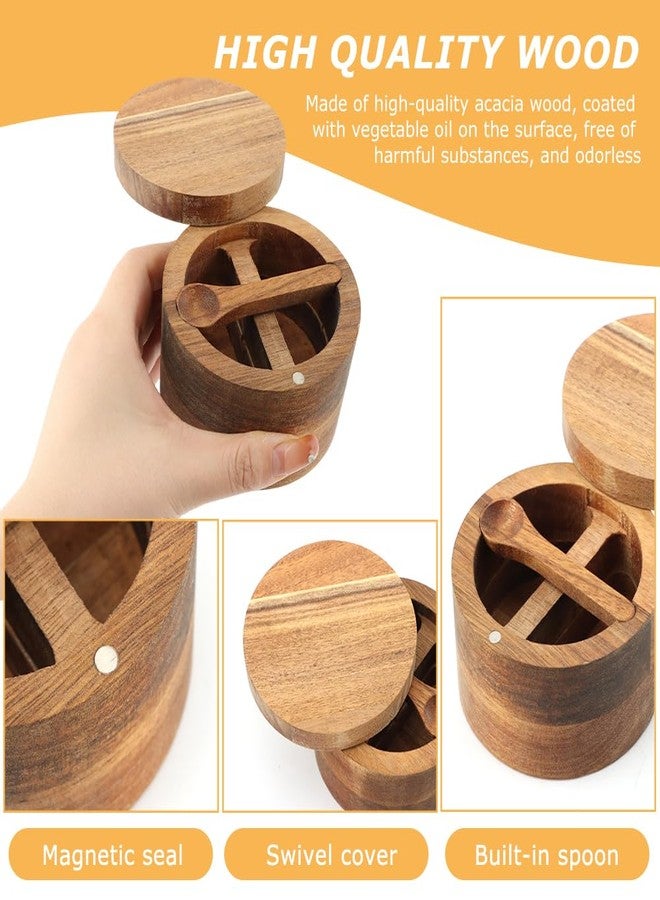 Restynic Wood Salt & Pepper Bowl with Magnetic Swivel Lid - Built-in Spoon, Natural Wood Grain, for Kitchen Spice Storage or Gifting(COLOR:Two Compartment) - Image 4