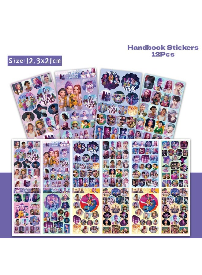 general 12 Sheets KPop Demon Hunters Stickers for Journal Handbook Anime Collection - Image 1