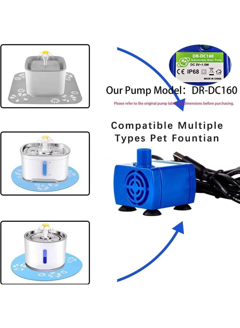 Zikra Cat Water Fountain Pump, Ultra Quiet IP68 Waterproof Pet Water Fountain Pump, Water Shortage Automatic Power Off, Replacement Pump with USB Cable for Round, Cubic, Flower Cap Cat Fountain, Blue - Image 4