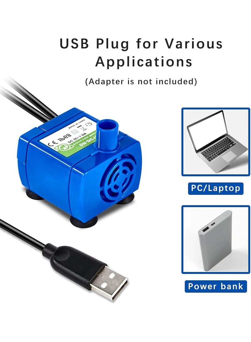 Zikra Cat Water Fountain Pump, Ultra Quiet IP68 Waterproof Pet Water Fountain Pump, Water Shortage Automatic Power Off, Replacement Pump with USB Cable for Round, Cubic, Flower Cap Cat Fountain, Blue - Image 3