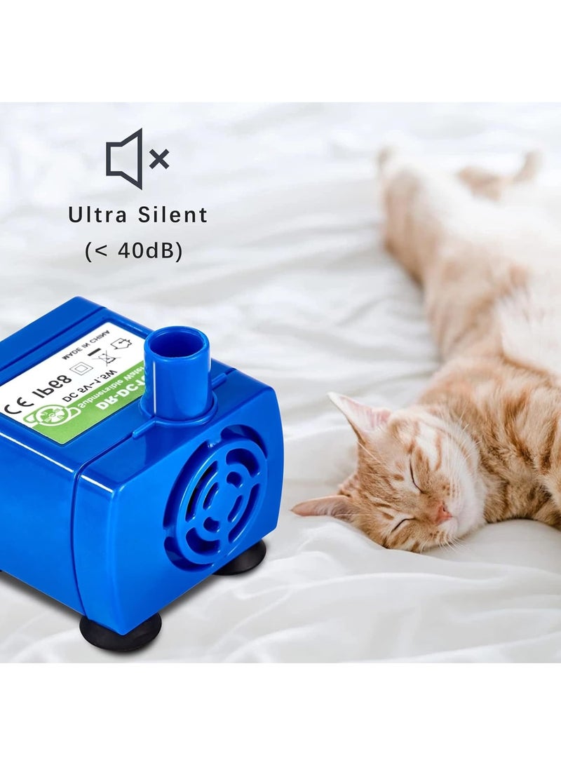 Zikra Cat Water Fountain Pump, Ultra Quiet IP68 Waterproof Pet Water Fountain Pump, Water Shortage Automatic Power Off, Replacement Pump with USB Cable for Round, Cubic, Flower Cap Cat Fountain, Blue - Image 2