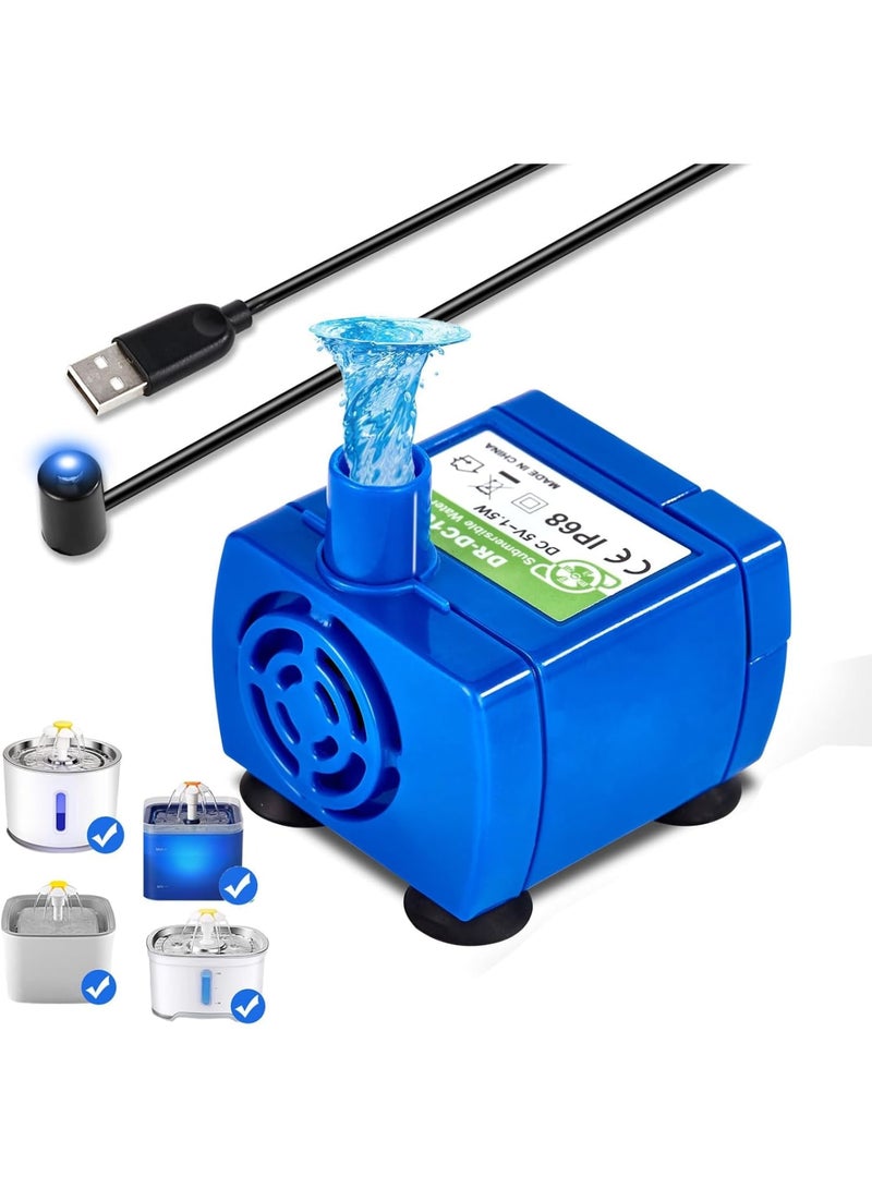 Zikra Cat Water Fountain Pump, Ultra Quiet IP68 Waterproof Pet Water Fountain Pump, Water Shortage Automatic Power Off, Replacement Pump with USB Cable for Round, Cubic, Flower Cap Cat Fountain, Blue - Image 1