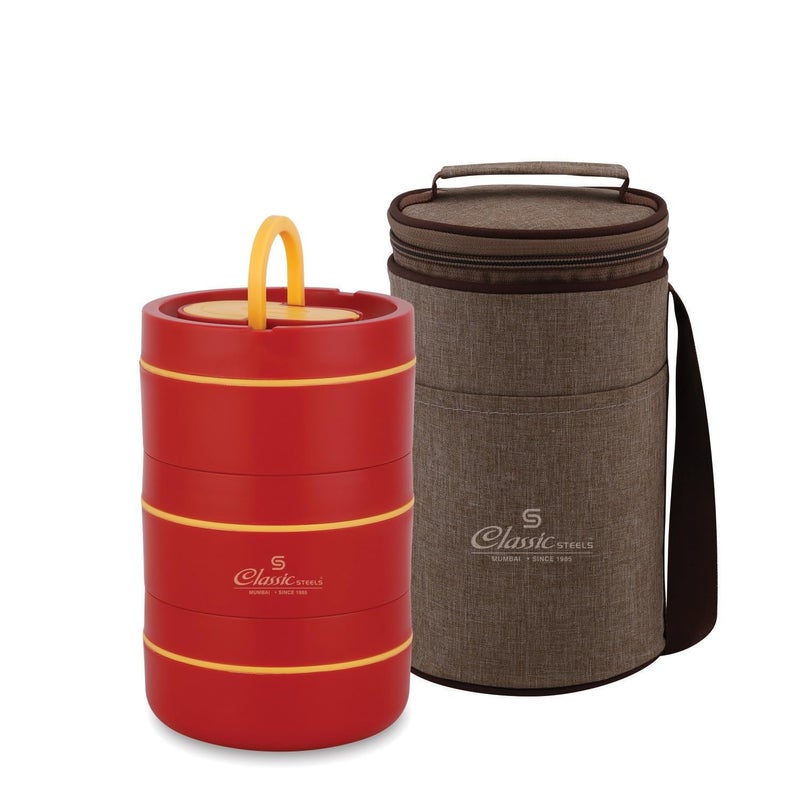 Classic Steels Sattvic Insulated Stainless Steel Lunch Box 3 Containers 350 ml Each & 1 Spoon | Microwave Safe | Leak Proof Air Tight Hot Lunch Box| Keep Your Meal Fresh and Hot Upto 4 Hours - Image 3