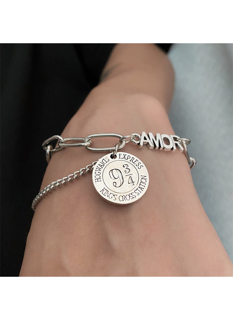 Generic Harry Potter Inspired Vintage Round Card Necklace Pendant Couple Jewelry Bracelet 9 3/4 Style Station Platform Ticket Design 3/4 bracelet 