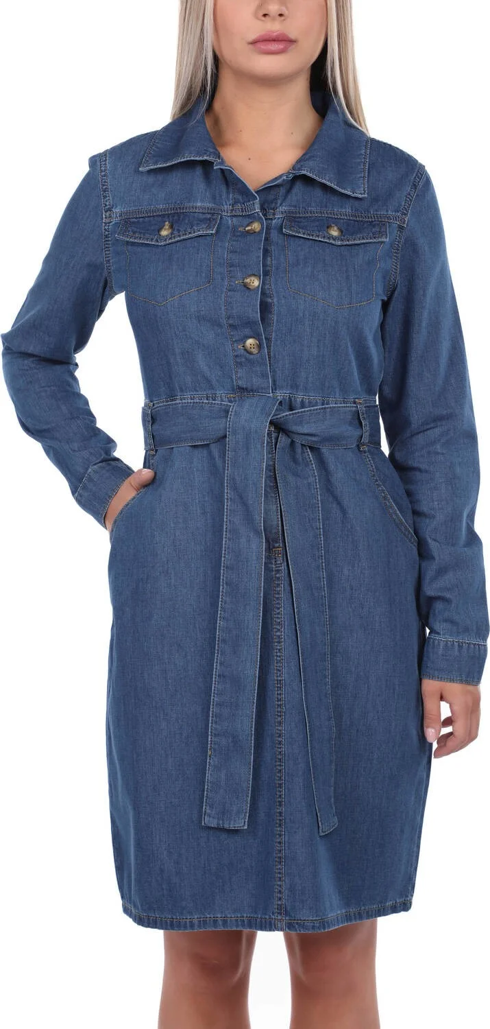 Banny Jeans Women Belted Long Sleeve Dress