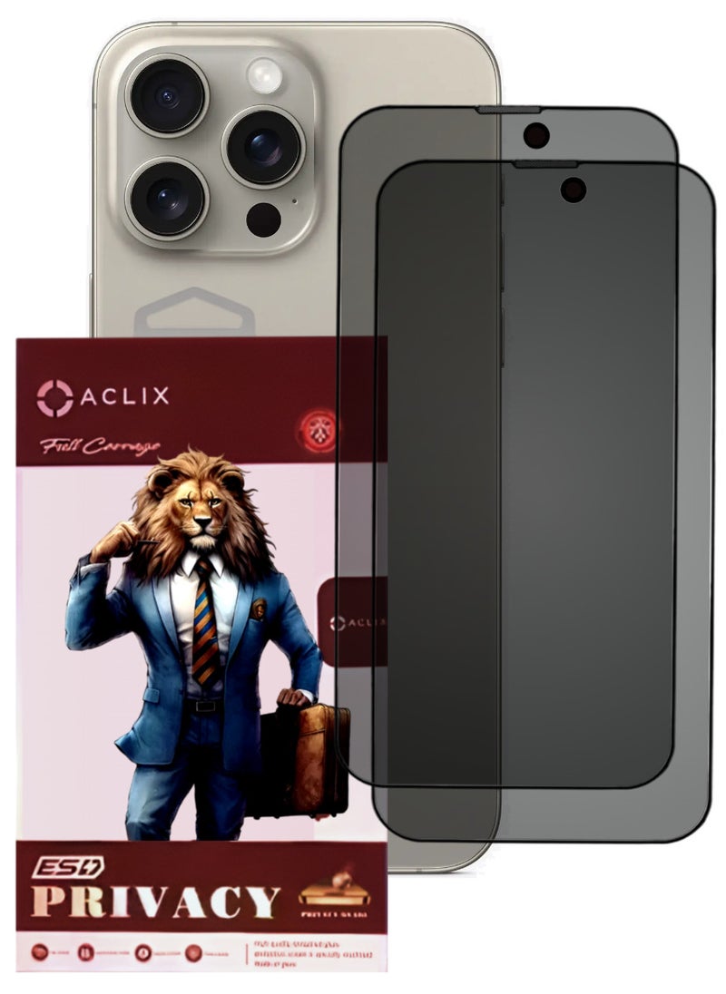 ACLIX 2 Pieces Antistatic ESD Dustproof Premium Quality High Definition Anti-Spy Privacy Tempered Glass Screen Protector Designed For  iPhone 15 Pro Max - Image 1