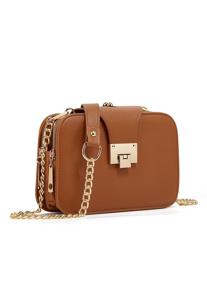 forestfish Ladies Black Pu Leather Shoulder Bag Evening Clutch Purse Crossbody Bag With Metal Chain Strap Khaki  - Image 1