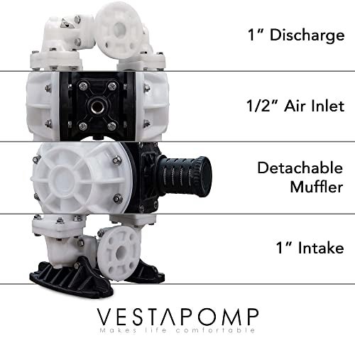 vestapomp makes li fe comfortable Vestapomp Air Operated Diaphragm Pump - Chemical Transfer - Diaphragm Pump Air - AODD Double Pneumatic Transfer (1" Inch Discharge, Polypropylene Body + Santoprene, 40 GPM, 100 PSI) - Image 4