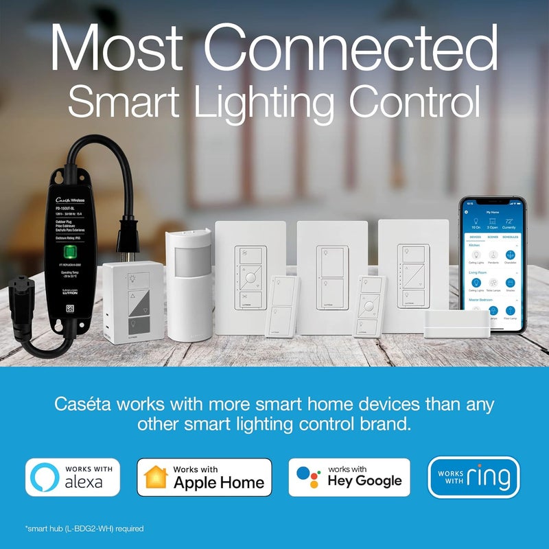 LUTRON Caseta Plug-In Smart Lamp Dimmer Switch ( Hub Required), Smart Light Switch Dimmer for Floor & Table Lamps, LED Lights, White (PD-3PCL-WH) - Image 5