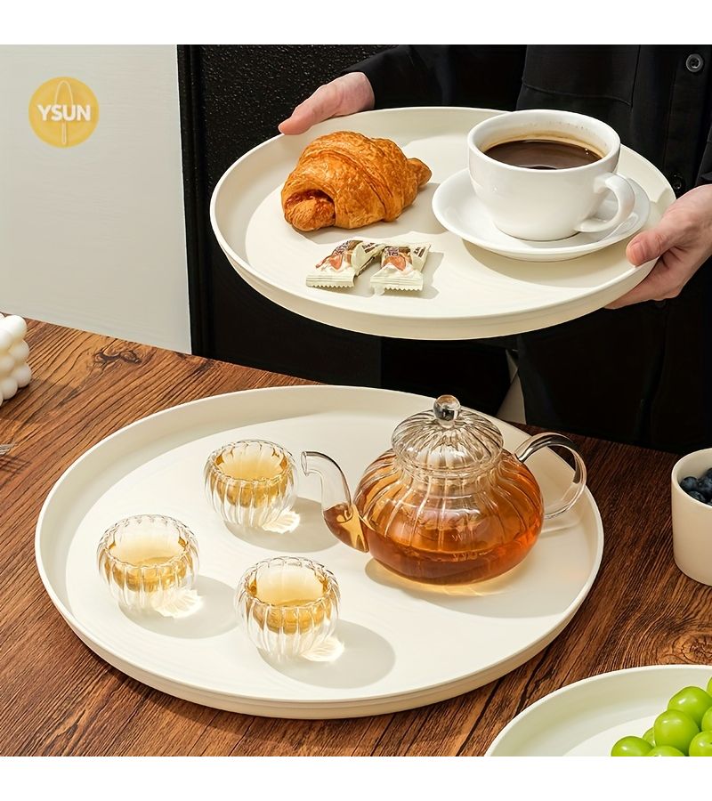 5 Plastic Serving Trays 31.7cm Cream White Durable Lightweight Platters For Breakfast Buffet Party - Image 3