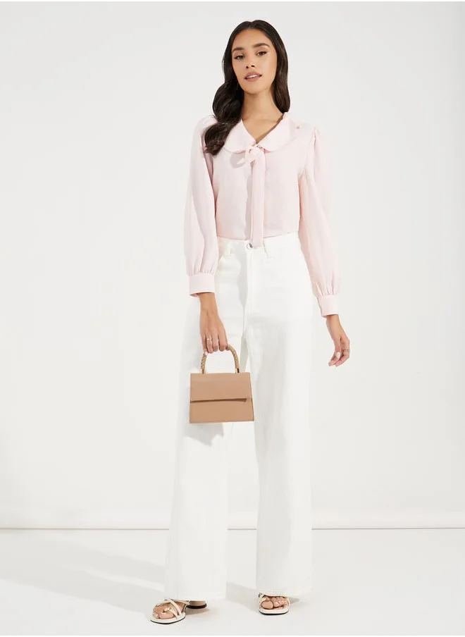 Styli Peter Pan Collar Blouse with Tie-Up