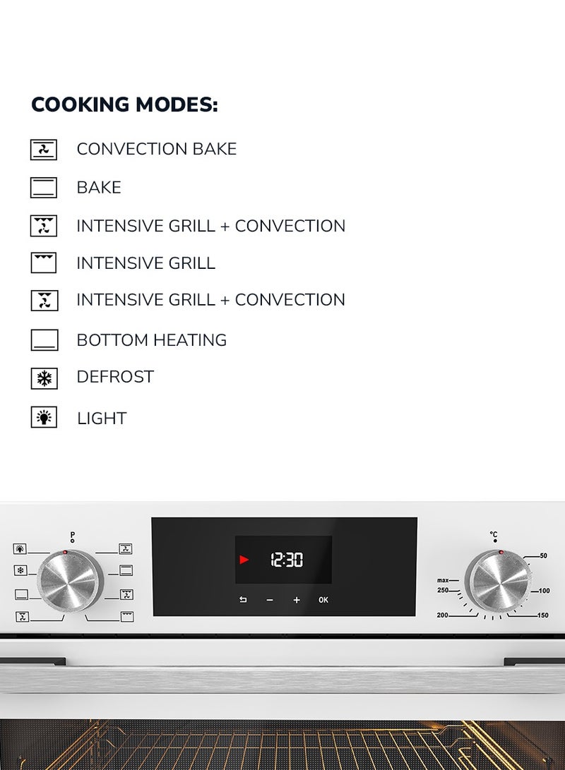 MILLEN Electric Oven - Energy Class A, 8 Cooking Modes, 60 cm, SCHOTT Double Glass Door, Glass finish, Mechanical and Touch Control with Timer, 3 Year Warranty 73 L 2500 W MEO 6002 WH White - Image 4