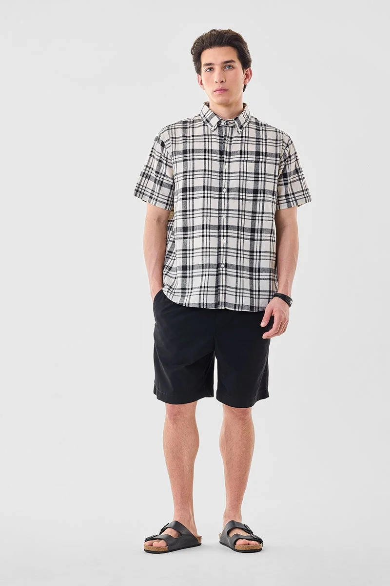 سنيتش قميص كاروهات بقصة عادية من مزيج الكتان