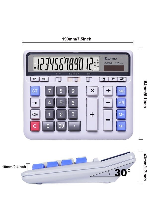 COMIX Desktop Calculator Solar Battery Dual Power with 12-Digit Large LCD Display and Large Computer Keys Office Calculator for Home Office School - Image 3