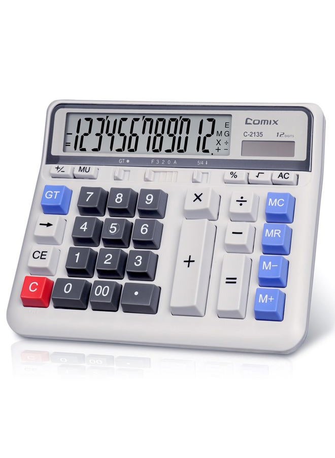 COMIX Desktop Calculator Solar Battery Dual Power with 12-Digit Large LCD Display and Large Computer Keys Office Calculator for Home Office School - Image 1