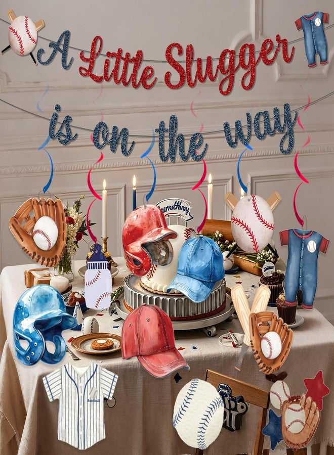 MZ.ogm Baseball Baby Shower Decorations, A Little Slugger Is On The Way Banner Hanging Swirls Stickers, Baseball Garland Banner for Baby Boy Sport Fan Wall Ceiling Decor - Image 4