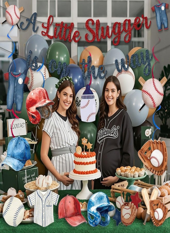 MZ.ogm Baseball Baby Shower Decorations, A Little Slugger Is On The Way Banner Hanging Swirls Stickers, Baseball Garland Banner for Baby Boy Sport Fan Wall Ceiling Decor - Image 2