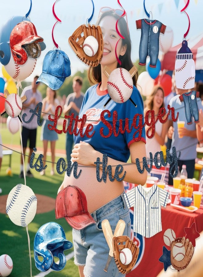 MZ.ogm Baseball Baby Shower Decorations, A Little Slugger Is On The Way Banner Hanging Swirls Stickers, Baseball Garland Banner for Baby Boy Sport Fan Wall Ceiling Decor - Image 3