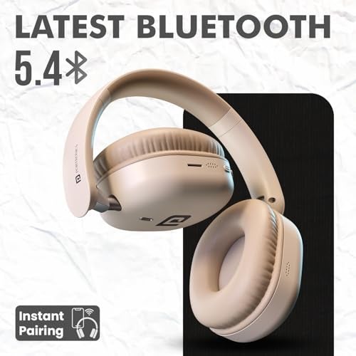 Portronics Muffs M6 Over Ear Wireless Bluetooth Headphone with Upto 40 Hours Playtime, Dual Pairing, 40mm Driver, HD Mic, Bluetooth 5.4V, Foldable Design, Type C Fast Charging (Biege) - Image 4