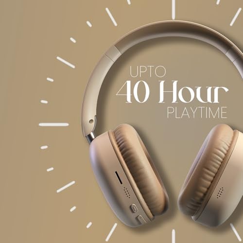 Portronics Muffs M6 Over Ear Wireless Bluetooth Headphone with Upto 40 Hours Playtime, Dual Pairing, 40mm Driver, HD Mic, Bluetooth 5.4V, Foldable Design, Type C Fast Charging (Biege) - Image 2
