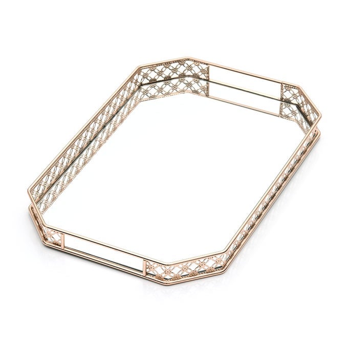 GOLD MIRROR TRAY GOLD VANITY TRAY PERFUME TRAY FOR DRESSER VANITY TRAYS FOR BATHROOM AND HOME DECOR 14 X 9 X 12 INCHES