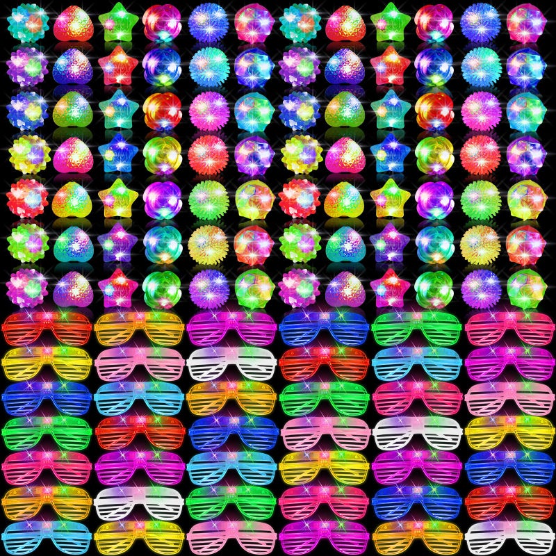 UZLU 100 Pcs LED Light Up Party Favors Bulk Glow in the Dark Glasses Rings 10 Color LED Glow Glasses Neon Sunglasses 6 Style Finger Lights Flashing Ring for Birthday Wedding Neon Party Decor - Image 3