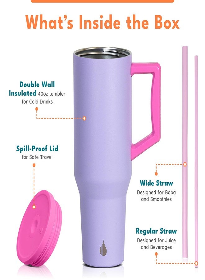 Elemental 40 oz Tumbler with Handle and Straw - Spill Proof Insulated Stainless Steel Commuter for Hot and Cold Beverages - Travel Coffee Mug with 2 Straws & Spill Proof Lid - 40oz - L:ilac Tie Dye - Image 3