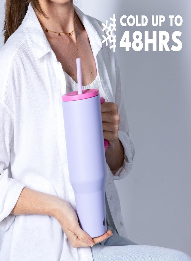 Elemental 40 oz Tumbler with Handle and Straw - Spill Proof Insulated Stainless Steel Commuter for Hot and Cold Beverages - Travel Coffee Mug with 2 Straws & Spill Proof Lid - 40oz - L:ilac Tie Dye - Image 4