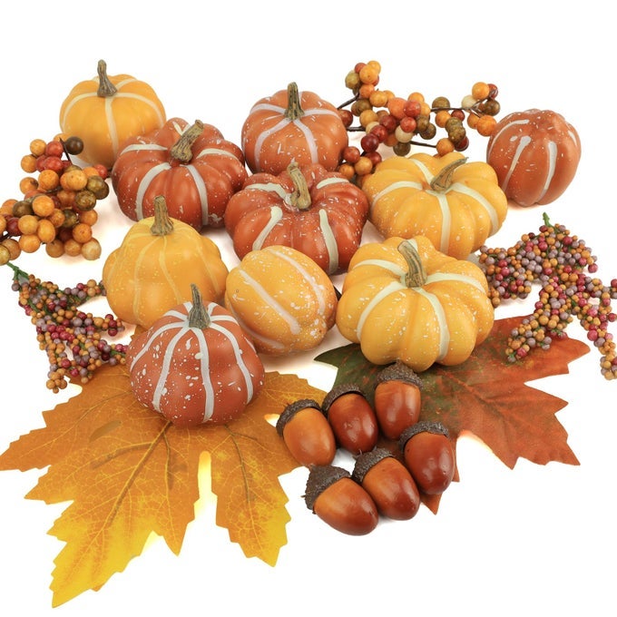 22 PCS KIT ARTIFICIAL PUMPKINS DECORATIONS PLASTIC PUMPKINS FOR AUTUMN DECORATING KIT HALLOWEEN THANKSGIVING PARTY SUPPLIES