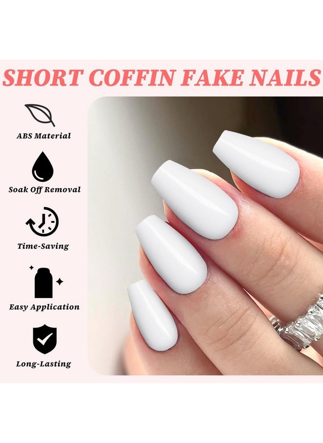 لاك فورايفر - 240 قطعة من أظافر Coffin Press On Nails، أظافر صناعية متوسطة الحجم، أظافر لاصقة بيضاء، أظافر قصيرة من نوع Ballerina Coffin، أظافر صناعية من نوع Acrylic، أظافر صناعية كاملة التغطية مع علامات تبويب لاصقة - Image 1