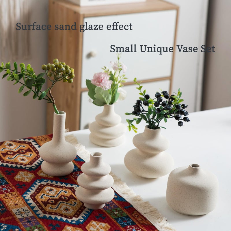 Tenforie Small White Ceramic Vases Set of 5, Mini Decorative Boho Vases for Flower, Wedding & Home Decor - Image 3