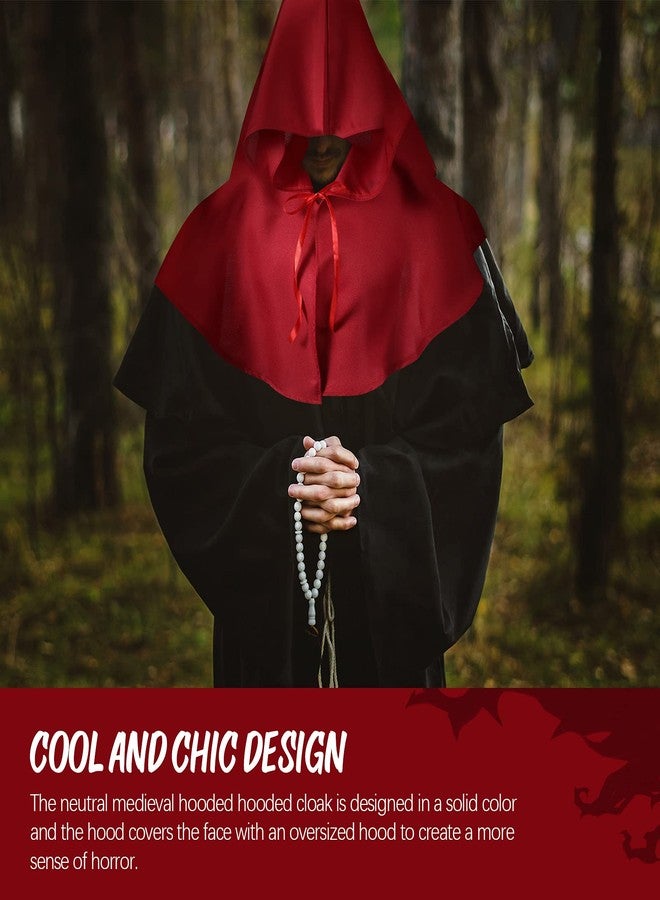 Boyiee Halloween Medieval Cowl Hood Cowl Costume Grim Cap Cloak Plague Doctor Hat Pagan Cosplay Accessory(Red) - Image 4