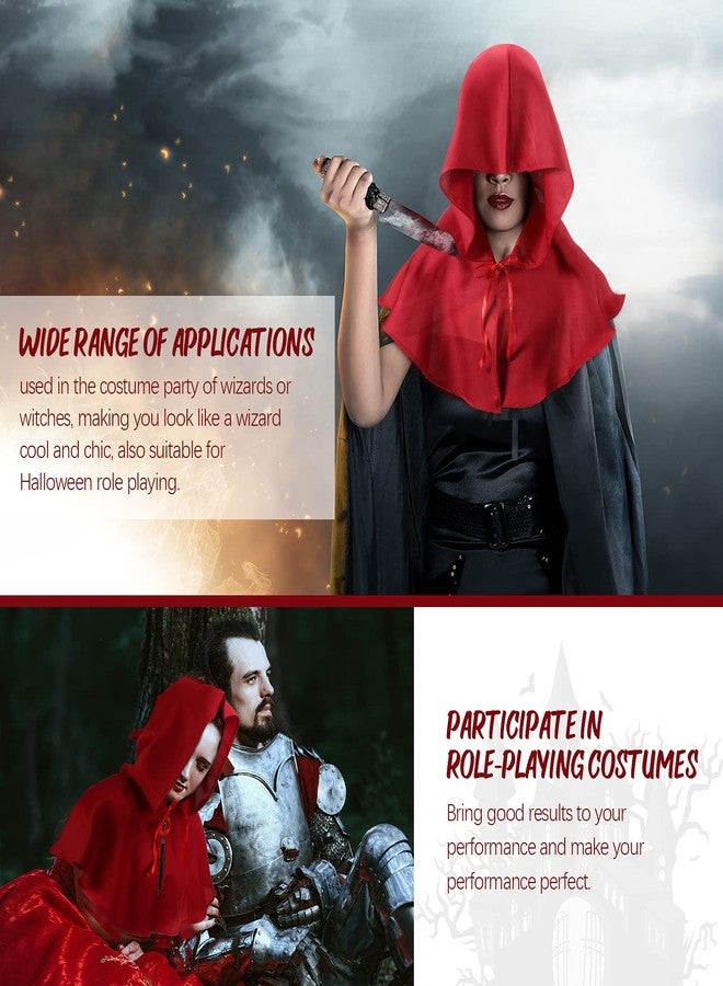 Boyiee Halloween Medieval Cowl Hood Cowl Costume Grim Cap Cloak Plague Doctor Hat Pagan Cosplay Accessory(Red) - Image 5
