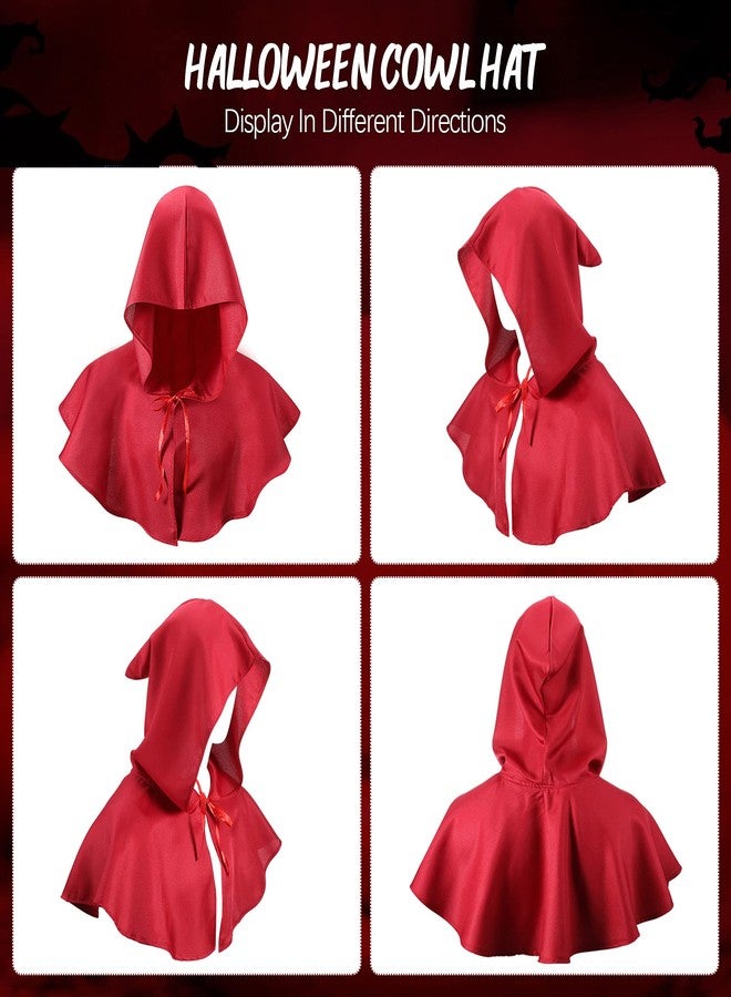 Boyiee Halloween Medieval Cowl Hood Cowl Costume Grim Cap Cloak Plague Doctor Hat Pagan Cosplay Accessory(Red) - Image 3