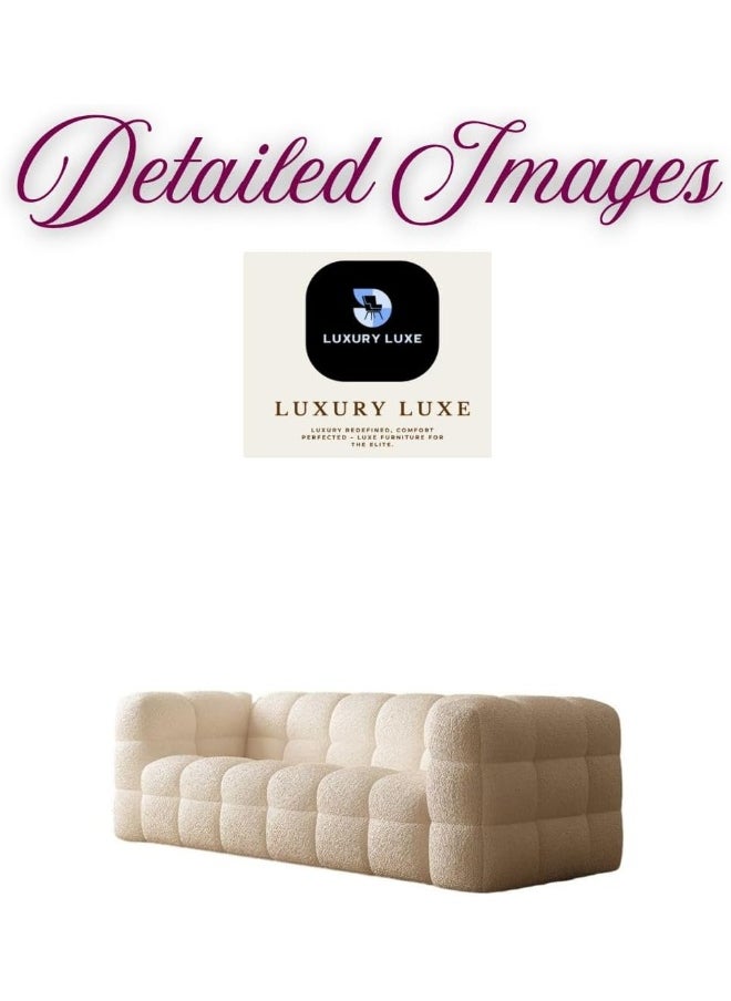 LUXURY LUXE Luxury Luxe Modern Off-White Sherpa Upholstered Wood Sofa with Square Arms & Memory Foam Seat | Plush Comfort | Multiple Sizes | Contemporary Living Room Furniture (4+3+2+1 Sofa Set)  - Image 4