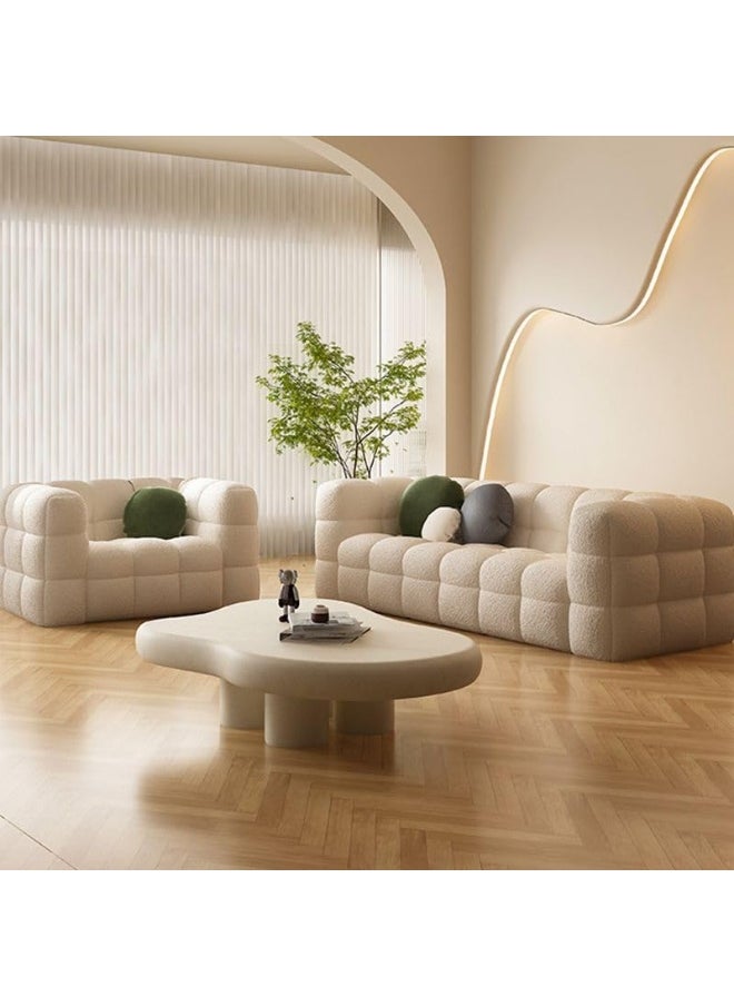 LUXURY LUXE Luxury Luxe Modern Off-White Sherpa Upholstered Wood Sofa with Square Arms & Memory Foam Seat | Plush Comfort | Multiple Sizes | Contemporary Living Room Furniture (4+3+2+1 Sofa Set)  - Image 1