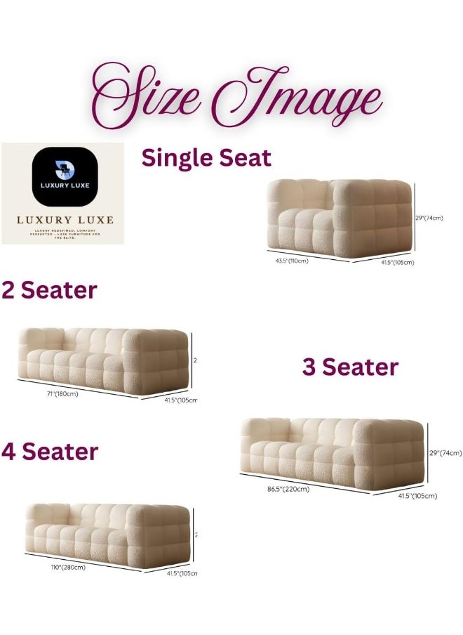 LUXURY LUXE Luxury Luxe Modern Off-White Sherpa Upholstered Wood Sofa with Square Arms & Memory Foam Seat | Plush Comfort | Multiple Sizes | Contemporary Living Room Furniture (4+3+2+1 Sofa Set)  - Image 2