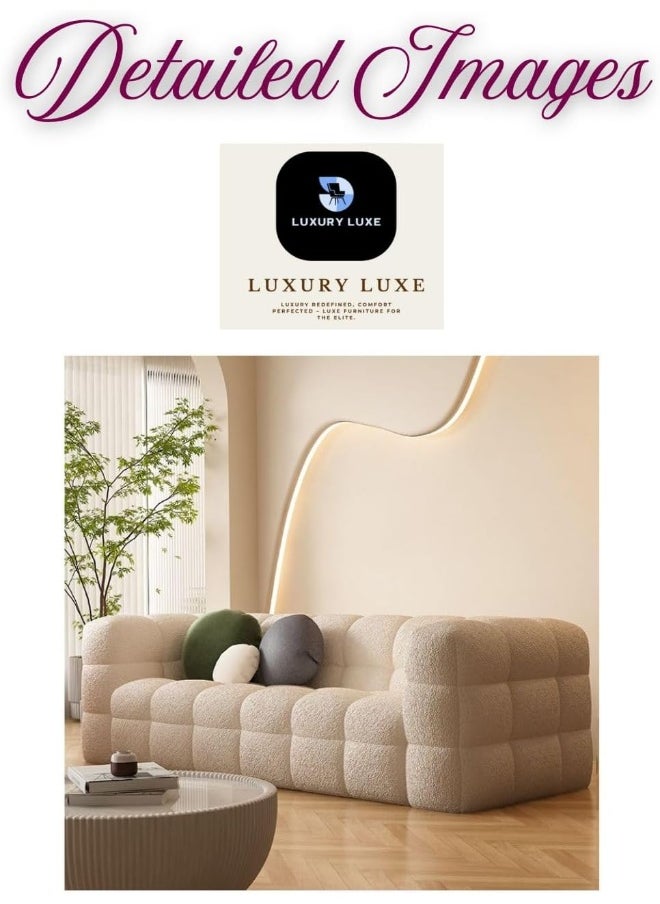 LUXURY LUXE Luxury Luxe Modern Off-White Sherpa Upholstered Wood Sofa with Square Arms & Memory Foam Seat | Plush Comfort | Multiple Sizes | Contemporary Living Room Furniture (4+3+2+1 Sofa Set)  - Image 3