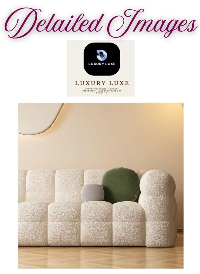 LUXURY LUXE Luxury Luxe Modern Off-White Sherpa Upholstered Wood Sofa with Square Arms & Memory Foam Seat | Plush Comfort | Multiple Sizes | Contemporary Living Room Furniture (4+3+2+1 Sofa Set)  - Image 5