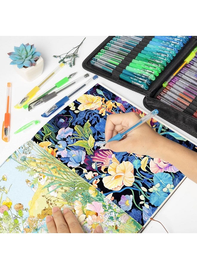 آين أرت أقلام جل لامعة مع حافظة لكتب التلوين للكبار، مجموعة من 100 قلم جل لامع 30% حبر أكثر، قلم جل لامع نيون للتدوين والرسم - Image 5