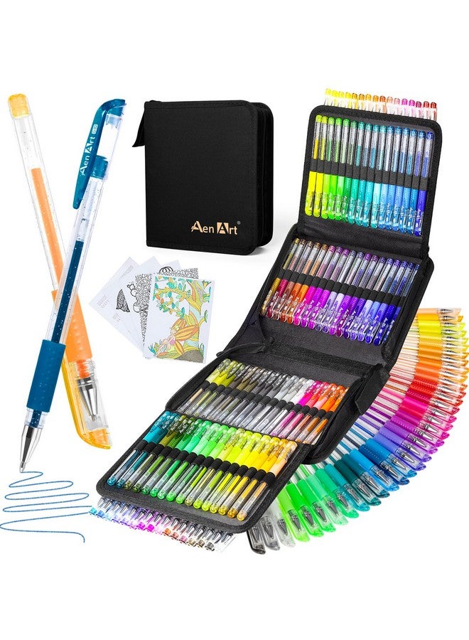 آين أرت أقلام جل لامعة مع حافظة لكتب التلوين للكبار، مجموعة من 100 قلم جل لامع 30% حبر أكثر، قلم جل لامع نيون للتدوين والرسم - Image 1