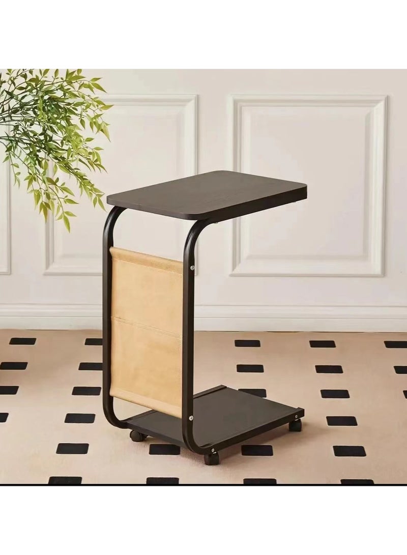 XiuWoo 30 * 45 * 65cm Living Room Side Table, C-Shaped Side Table, Coffee Table,Multifunctional Sofa End Table, Moveable Mini Desk Coffee Table with  Pulley, Space Saving,Black - Image 2