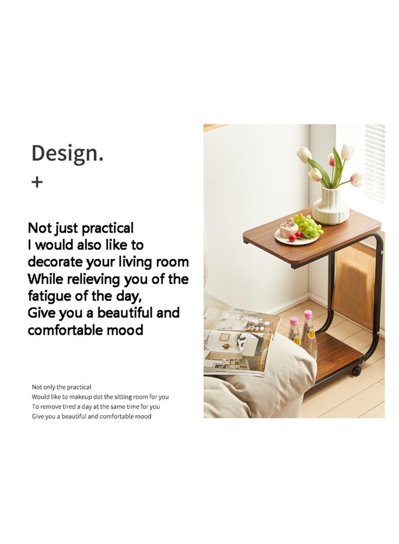 XiuWoo 30 * 45 * 65cm Living Room Side Table, C-Shaped Side Table, Coffee Table,Multifunctional Sofa End Table, Moveable Mini Desk Coffee Table with  Pulley, Space Saving,Black - Image 3